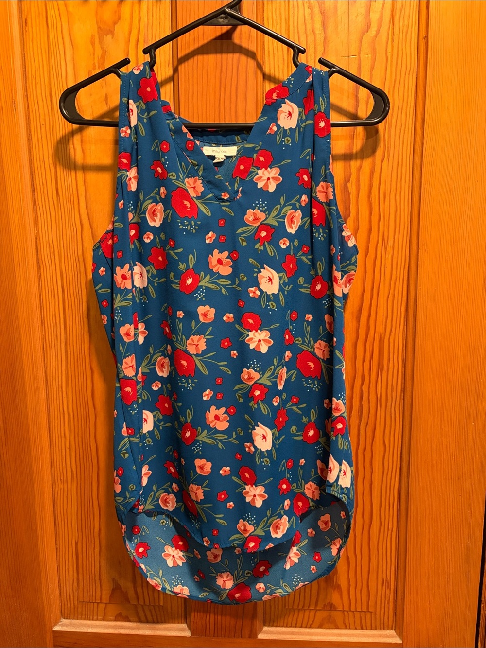 Maurices Teal Blue Floral Scoop Neck Tank